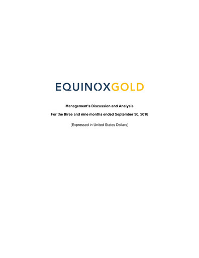 Thumbnail Equinox Gold
 Quarterly Report 2018-q3