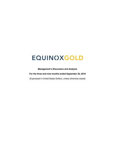 Thumbnail Equinox Gold
 Quarterly Report 2019-q3