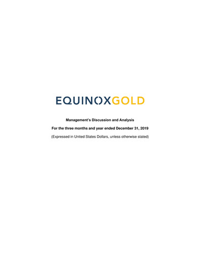Thumbnail Equinox Gold
 Quarterly Report 2019-q4