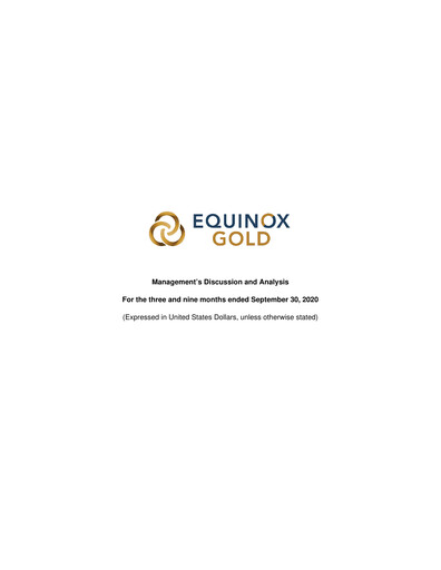 Thumbnail Equinox Gold
 Quarterly Report 2020-q3