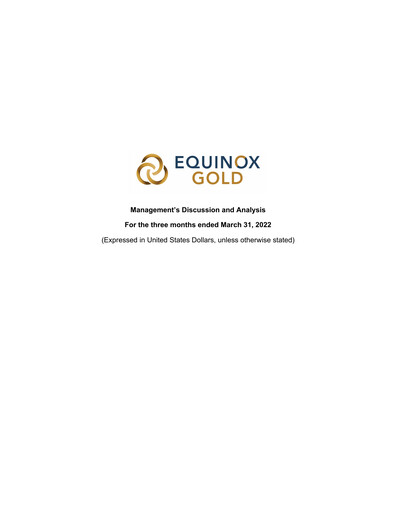 Thumbnail Equinox Gold
 Quarterly Report 2022-q1