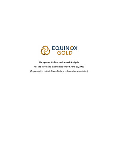 Thumbnail Equinox Gold
 Quarterly Report 2022-q2