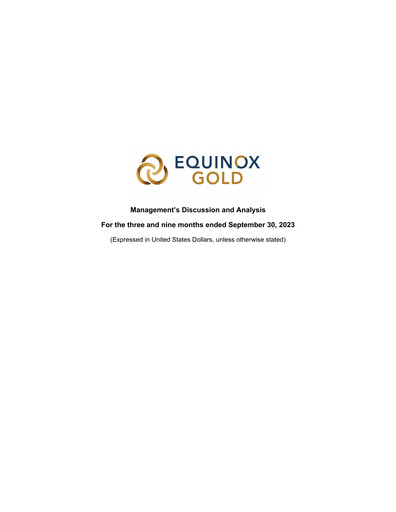 Thumbnail Equinox Gold
 Quarterly Report 2023-q3