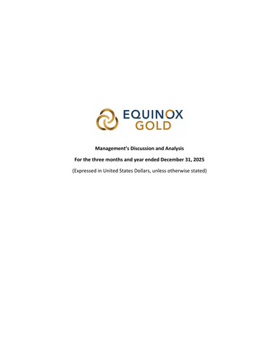 Thumbnail Equinox Gold
 Quarterly Report 2025-q4