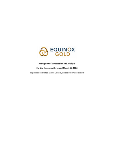 Thumbnail Equinox Gold
 Quarterly Report 2026-q1