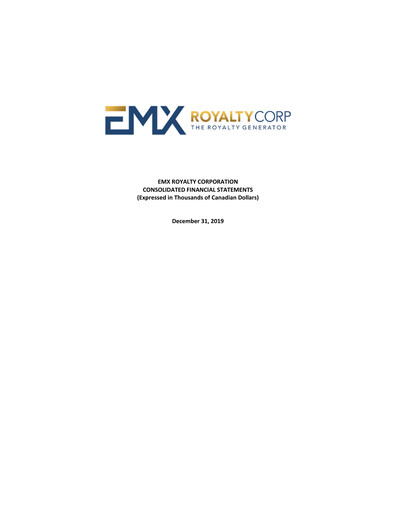 Thumbnail EMX Royalty
 Financial Statement 2019
