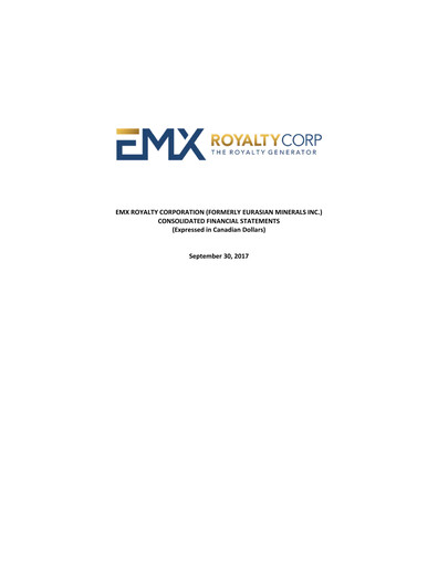 Vorschaubild EMX Royalty
 Quartalsbericht 2017-q3
