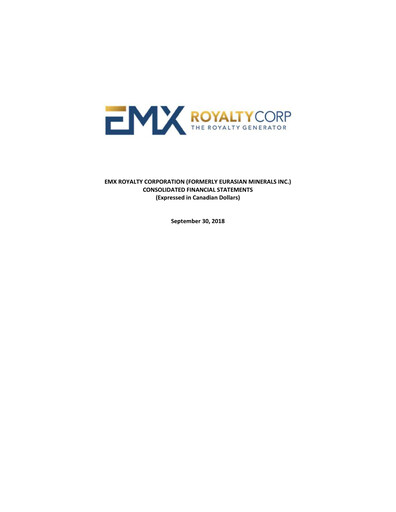 Vorschaubild EMX Royalty
 Quartalsbericht 2018-q3