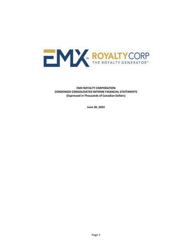 Vorschaubild EMX Royalty
 Quartalsbericht 2022-q2