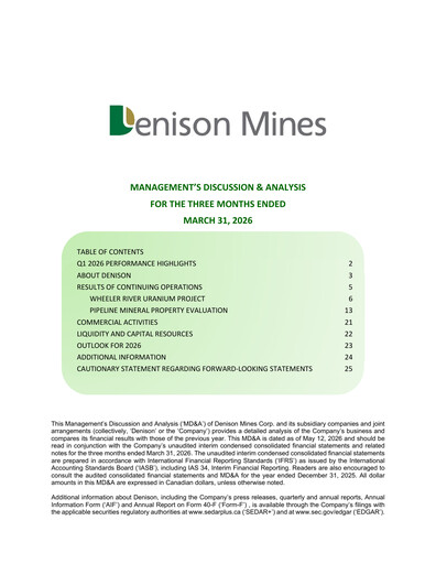 Thumbnail Denison Mines
 Quarterly Report 2026-q1
