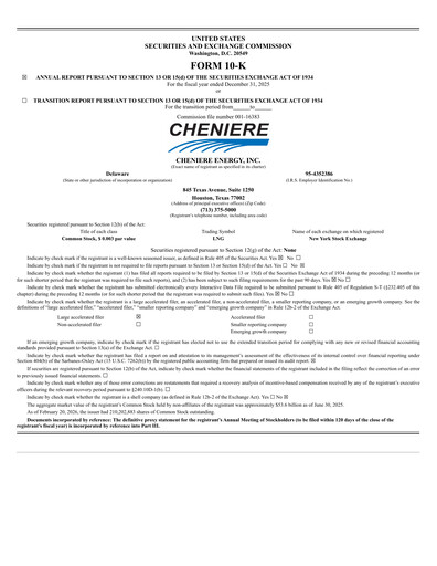 Thumbnail Cheniere Energy
 Annual Report 2025