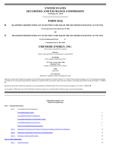Miniature Cheniere Energy
 Rapport trimestriel 2004-q2