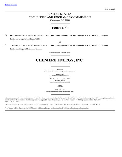 Miniature Cheniere Energy
 Rapport trimestriel 2005-q2