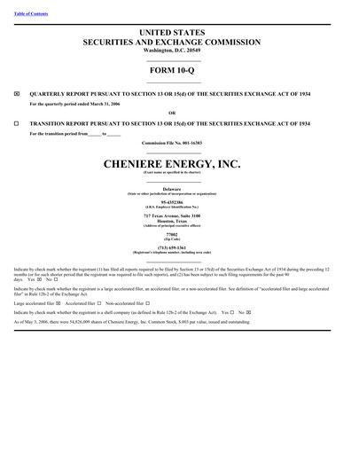 Miniature Cheniere Energy
 Rapport trimestriel 2006-q1