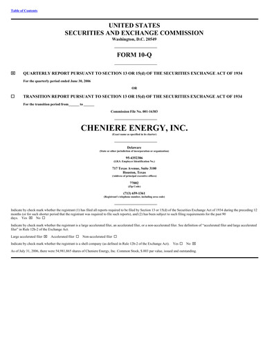 Miniature Cheniere Energy
 Rapport trimestriel 2006-q2