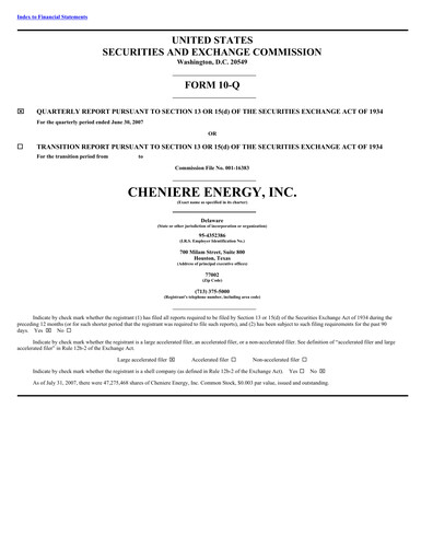 Miniature Cheniere Energy
 Rapport trimestriel 2007-q2