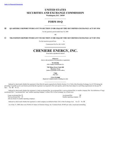 Miniature Cheniere Energy
 Rapport trimestriel 2008-q2