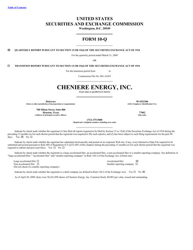 Miniature Cheniere Energy
 Rapport trimestriel 2009-q1