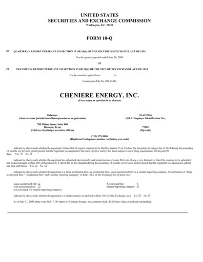 Miniature Cheniere Energy
 Rapport trimestriel 2009-q2