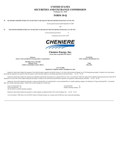 Miniature Cheniere Energy
 Rapport trimestriel 2009-q3