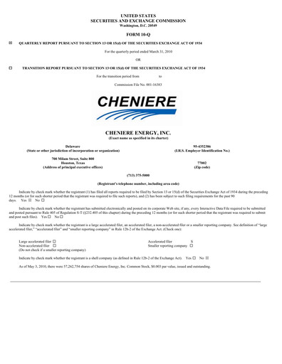 Miniature Cheniere Energy
 Rapport trimestriel 2010-q1