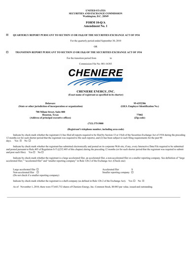 Miniature Cheniere Energy
 Rapport trimestriel 2010-q3