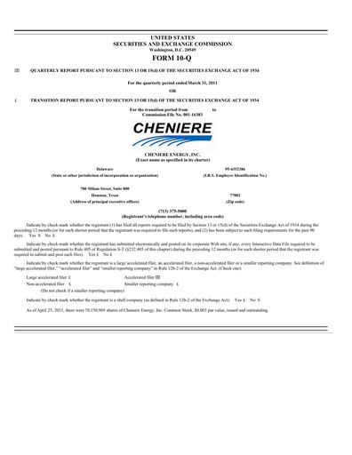 Miniature Cheniere Energy
 Rapport trimestriel 2011-q1