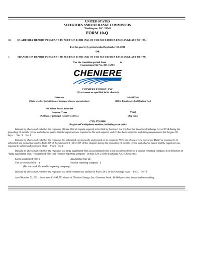 Miniature Cheniere Energy
 Rapport trimestriel 2011-q3