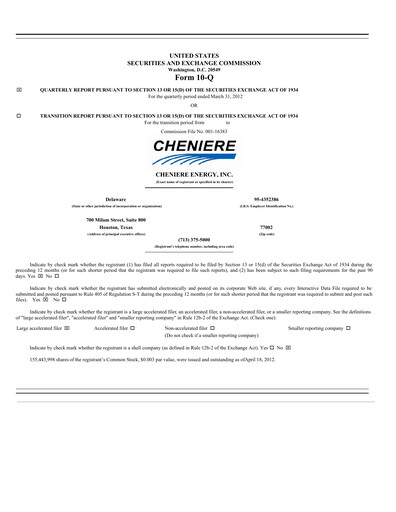 Miniature Cheniere Energy
 Rapport trimestriel 2012-q1