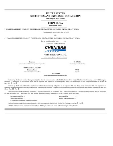 Miniature Cheniere Energy
 Rapport trimestriel 2013-q2