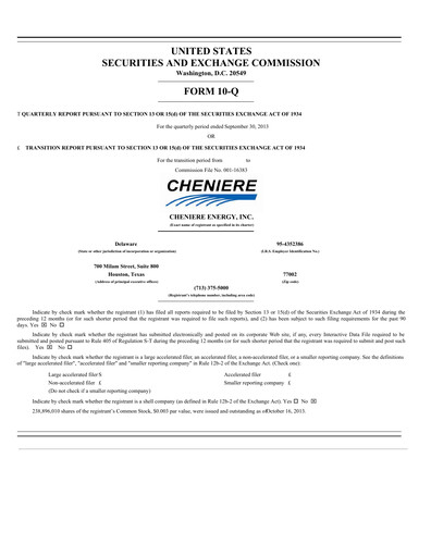 Miniature Cheniere Energy
 Rapport trimestriel 2013-q3