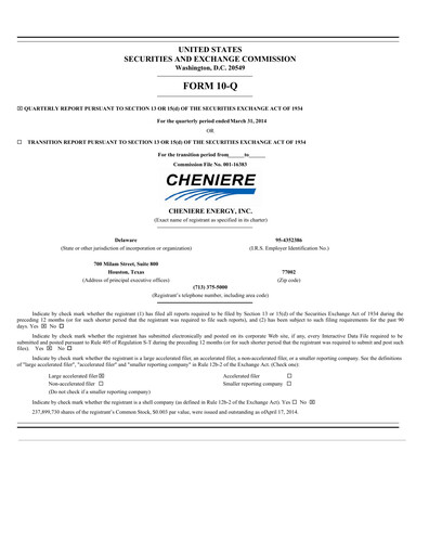 Miniature Cheniere Energy
 Rapport trimestriel 2014-q1
