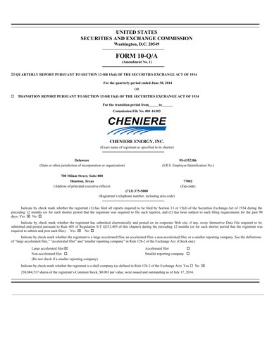 Miniature Cheniere Energy
 Rapport trimestriel 2014-q2