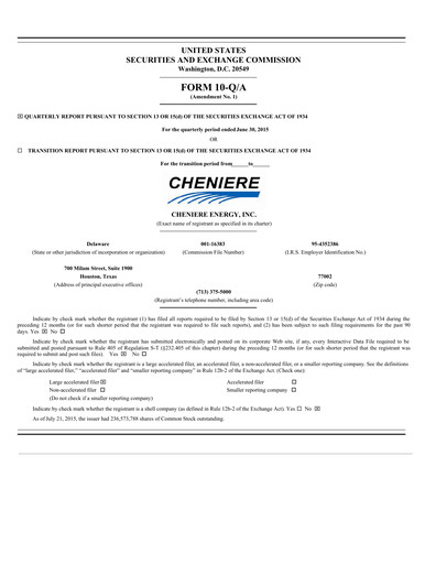 Miniature Cheniere Energy
 Rapport trimestriel 2015-q2