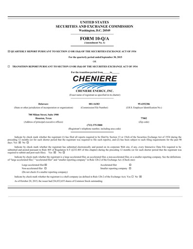 Miniature Cheniere Energy
 Rapport trimestriel 2015-q3