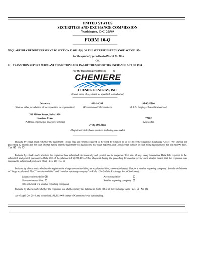 Miniature Cheniere Energy
 Rapport trimestriel 2016-q1