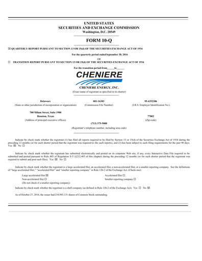 Miniature Cheniere Energy
 Rapport trimestriel 2016-q3