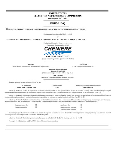 Thumbnail Cheniere Energy
 Quarterly Report 2020-q1