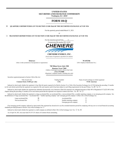 Miniature Cheniere Energy
 Rapport trimestriel 2021-q1