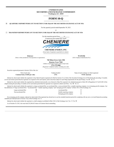Miniature Cheniere Energy
 Rapport trimestriel 2021-q3