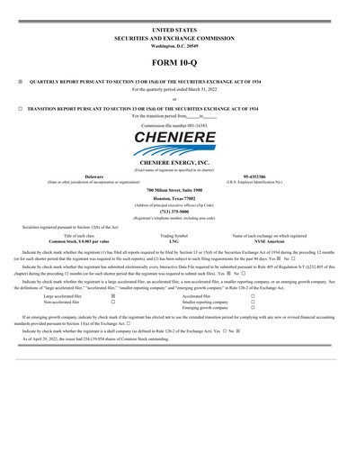 Miniature Cheniere Energy
 Rapport trimestriel 2022-q1