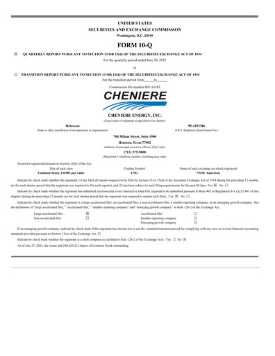 Miniature Cheniere Energy
 Rapport trimestriel 2023-q2