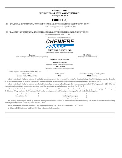 Miniature Cheniere Energy
 Rapport trimestriel 2023-q3