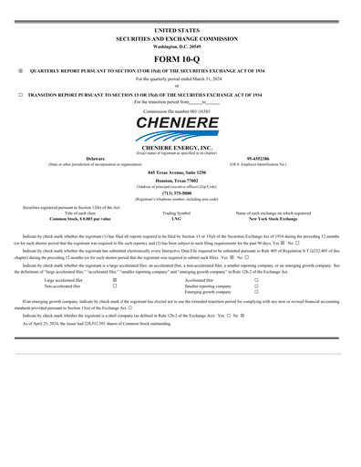 Miniature Cheniere Energy
 Rapport trimestriel 2024-q1