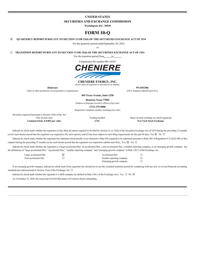 Miniature Cheniere Energy
 Rapport trimestriel 2024-q3