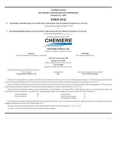 Miniature Cheniere Energy
 Rapport trimestriel 2025-q1
