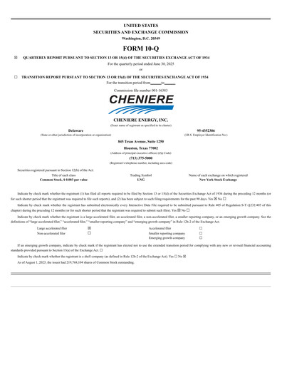 Miniature Cheniere Energy
 Rapport trimestriel 2025-q2