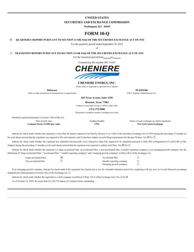 Miniature Cheniere Energy
 Rapport trimestriel 2025-q3