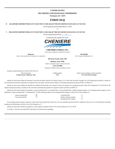 Thumbnail Cheniere Energy
 Quarterly Report 2026-q1