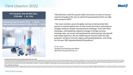 Vorschaubild West Pharmaceutical Services Quartalsbericht 2022-q1